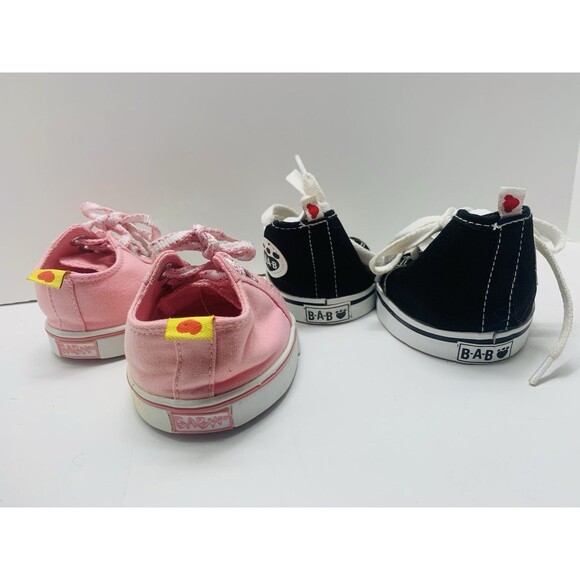 2 Pair Build A Bear High Top Black & White Sneakers Shoes & Pink Sequin Sneakers - Picture 6 of 10
